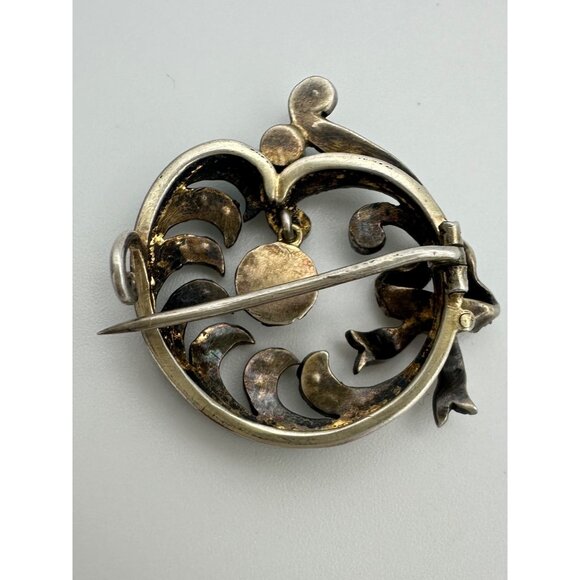 Antique Victorian 9kt gold genuine turquoise cabochons seed pearls bow brooch - Picture 8 of 12